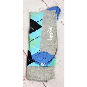 Stylish Happy Socks Silver Black Baby Blue Argyle Pattern - Comfortable